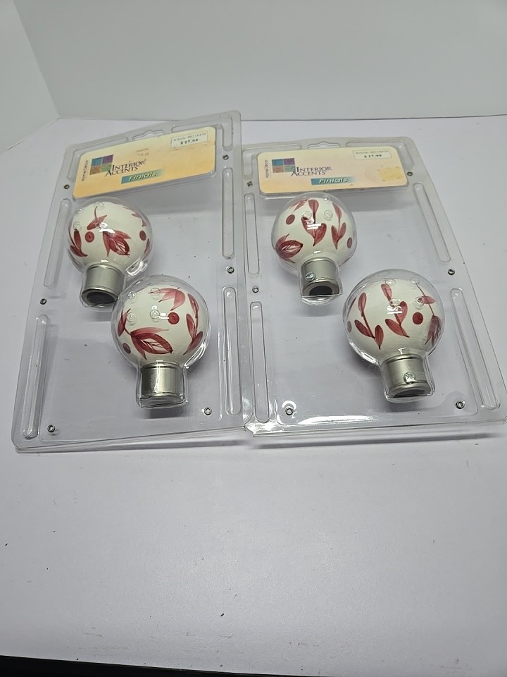 Vintage Set of 4 Pink Floral Finials 3.5” Diameter Each – New in Packaging