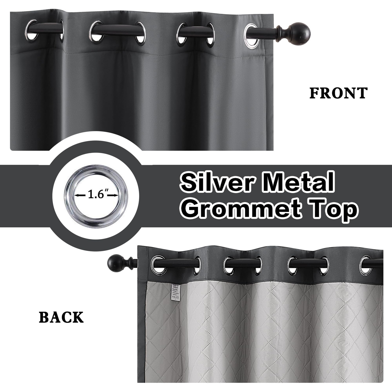 3 Layers Soundproof 100% Blackout Grey Curtains 1 Panel 50×108 Thermal Insula…