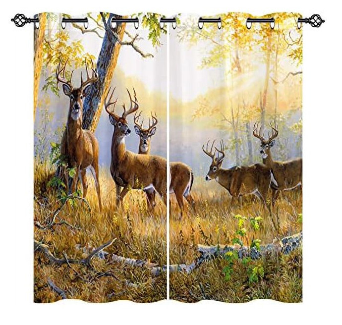 Landscape Curtains with Mountain Lake Forest Print, 2 Panels 42″ x 63″