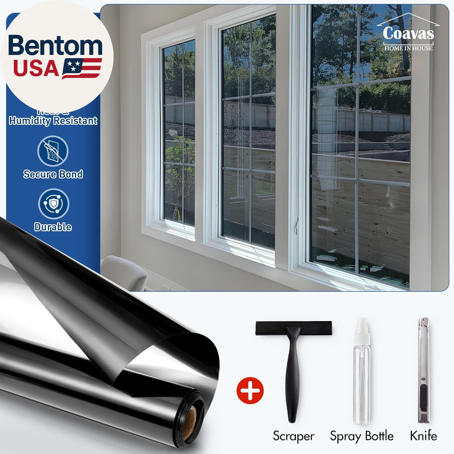 One Way Privacy Window Tint for Home, Daytime Reflective Mirror Glass Film See O