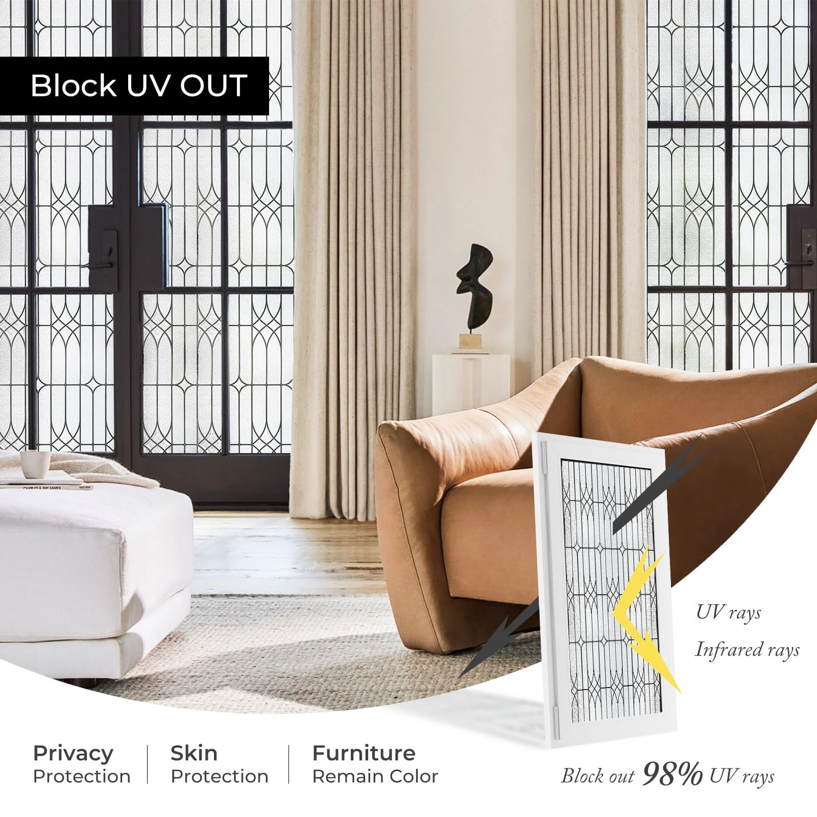 Stained Glass Window Privacy Film Removable Static Cling for Home Decor