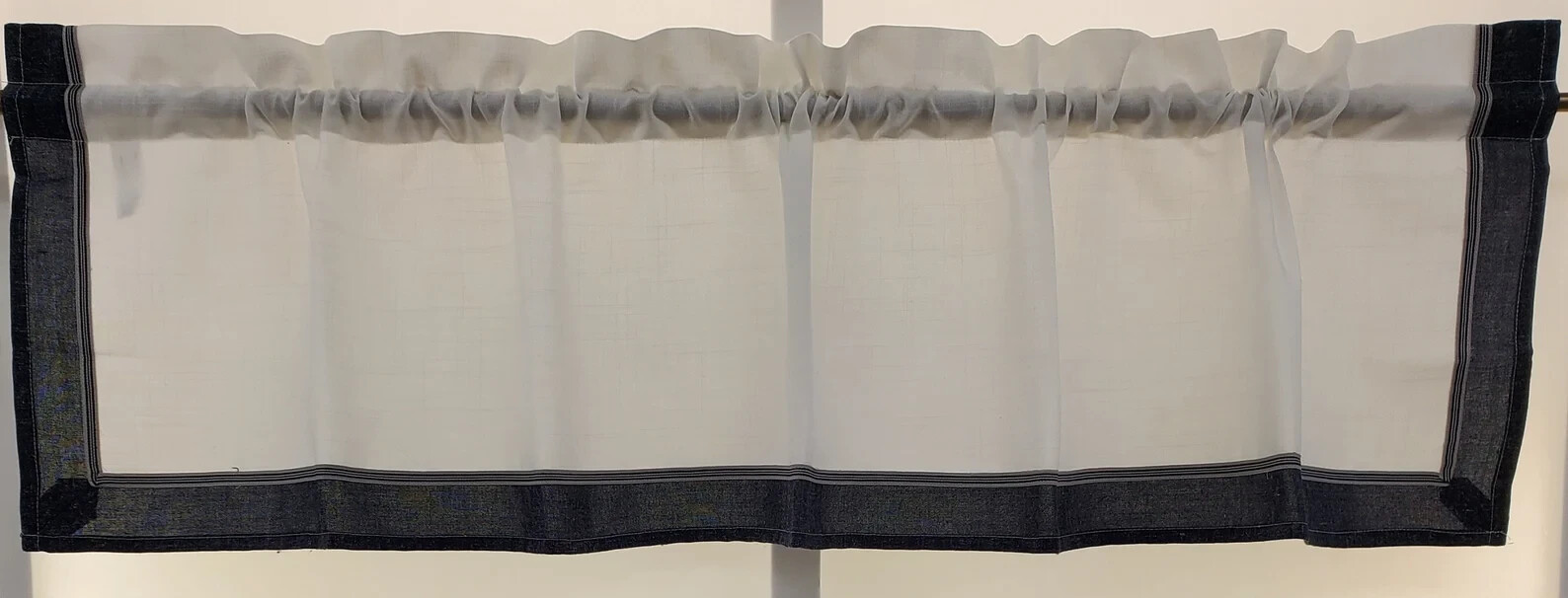 Stratford Navy Denim/White Poly/Linen Banded Valance or Tier