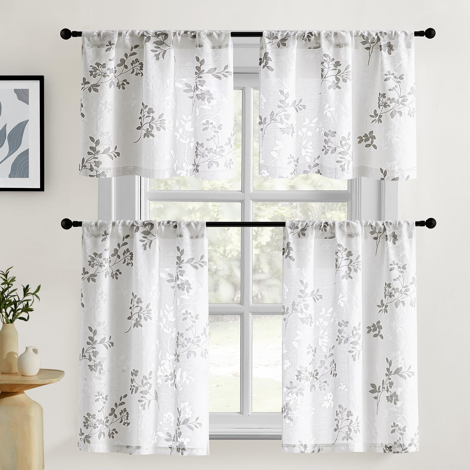 Kitchen Curtains 36 Inch Length Cafe Tier Drapes, Light Filtering Semi Sheer …