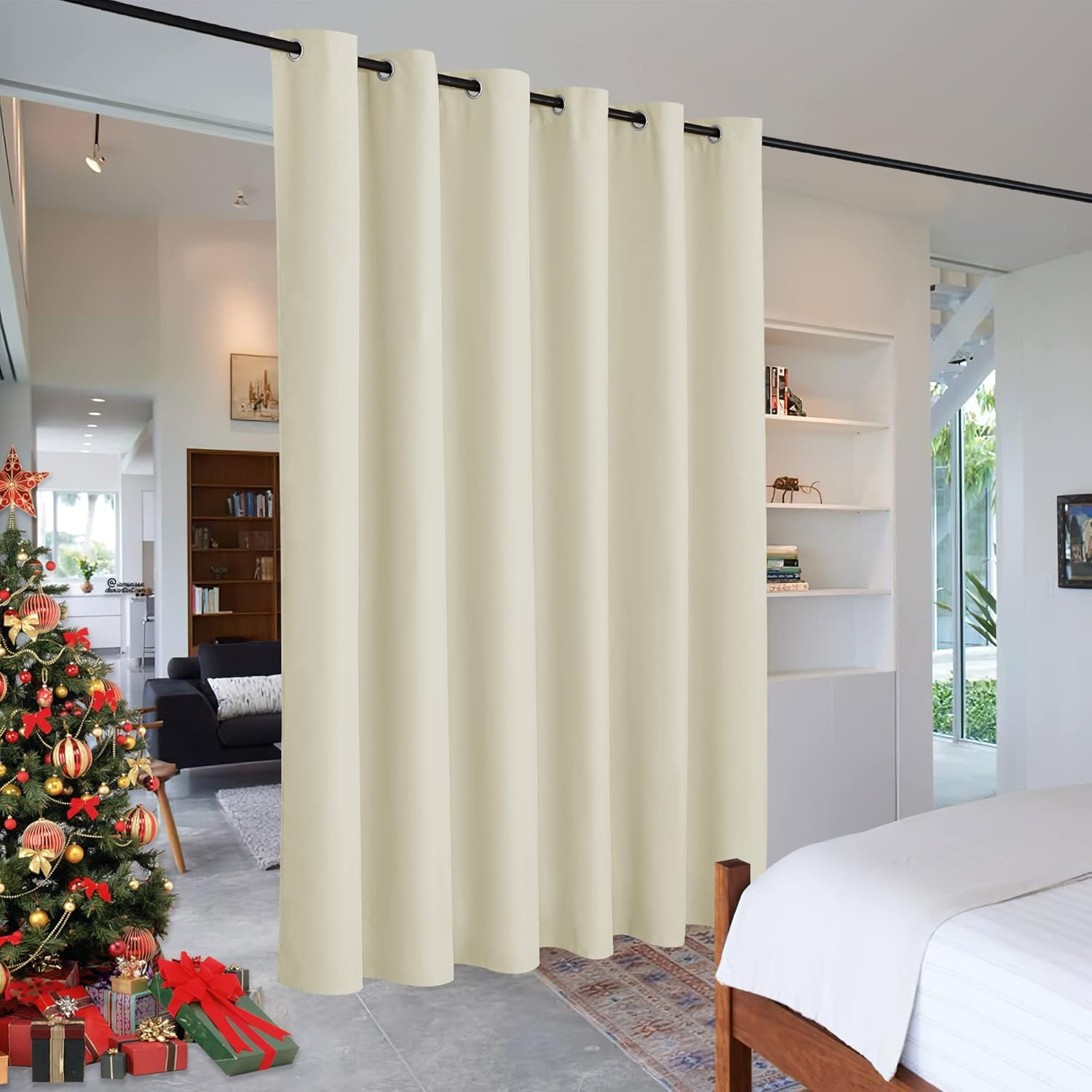 Light Beige Blackout Divider Curtains, Noise Reducing, 120×108 Inch Panel