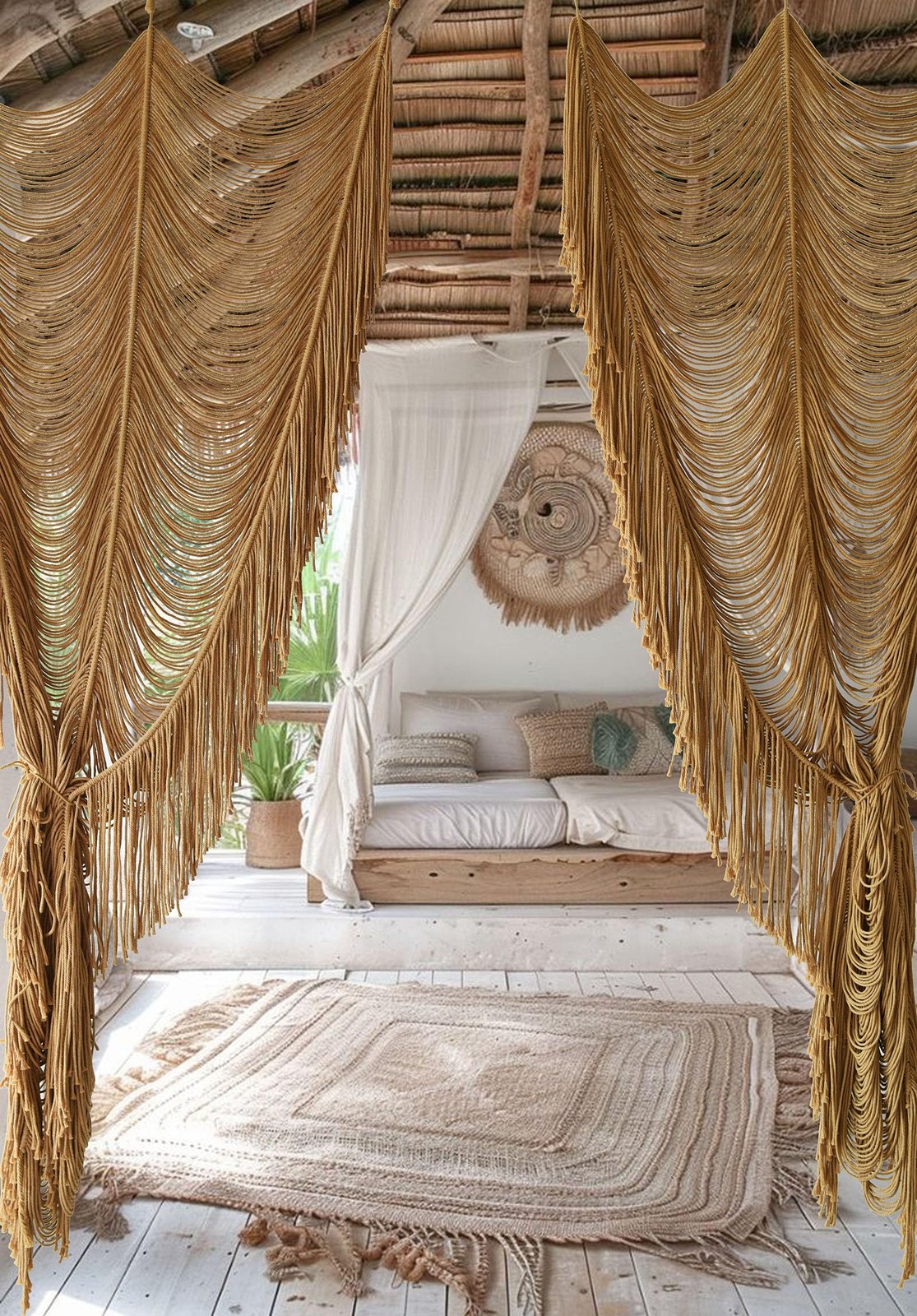 Macrame Curtain Boho Curtain Room Divider Doorway Wall Decor Fiber Yarn Art C…