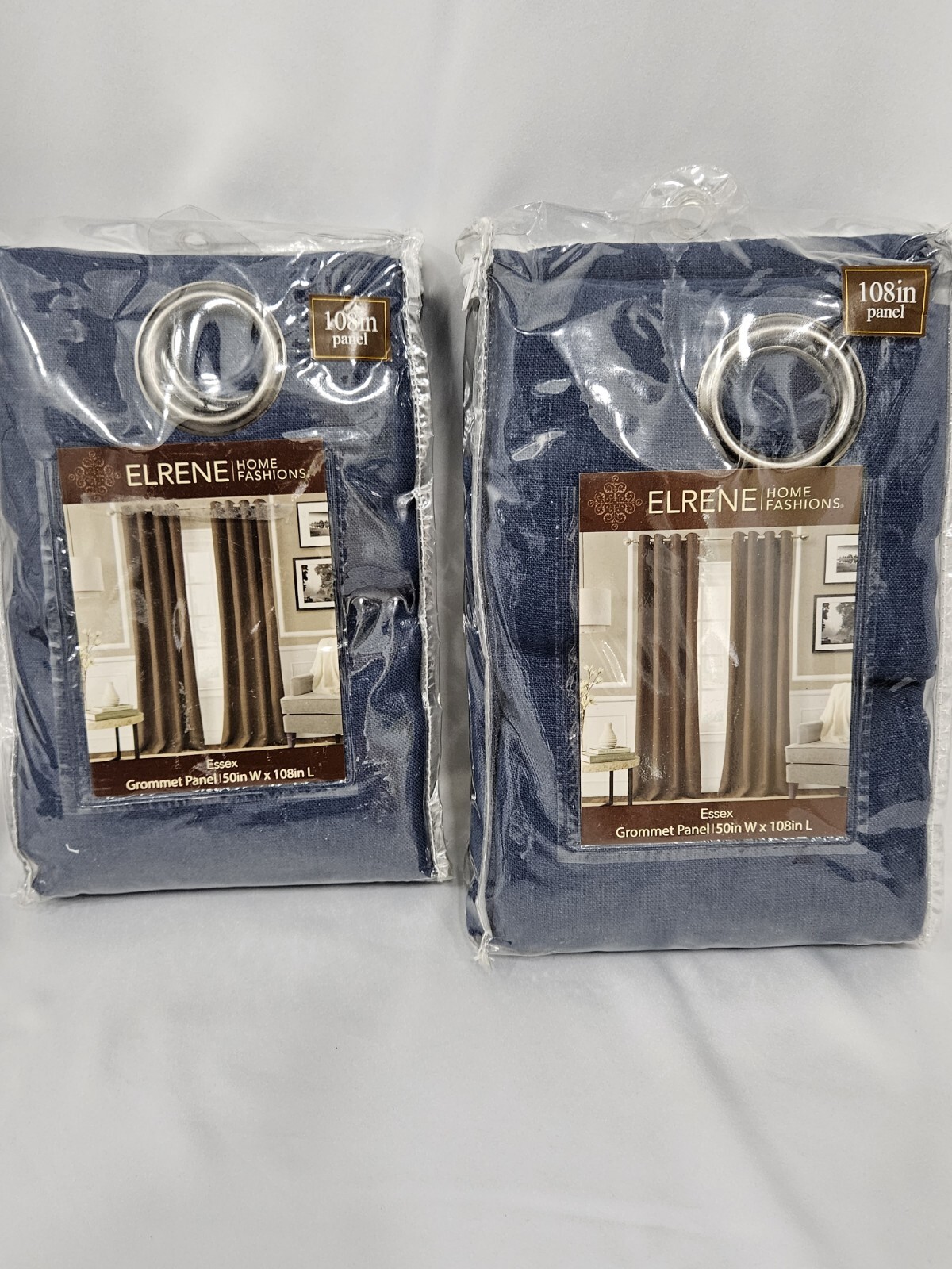 Elrene Essex Grommet Window Curtain Panel BLUE INDIGO 50 x 108 NEW