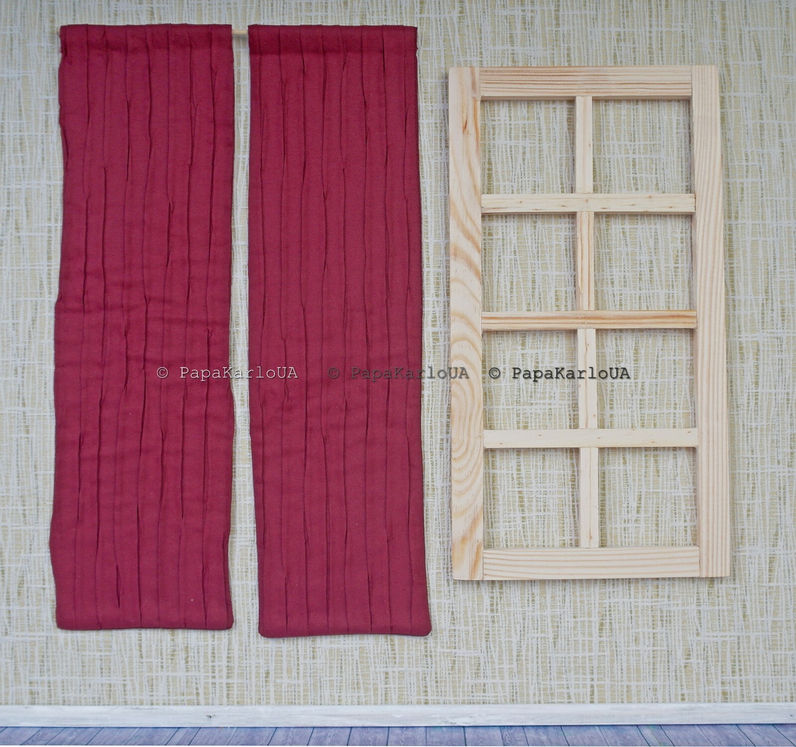 Curtains and windows for dollhouse 1:6 Barbie-scale 12 inch dolls accessories