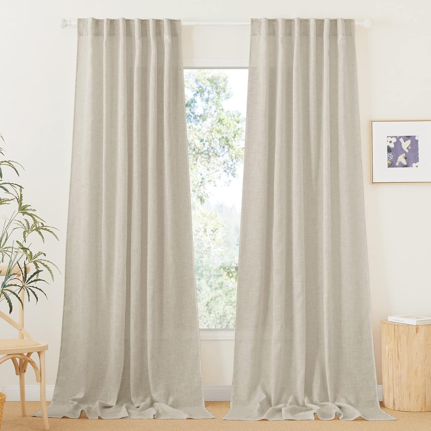White Linen Texture Sheer Curtains Light Airy Panels for Bedroom Living Room Pat