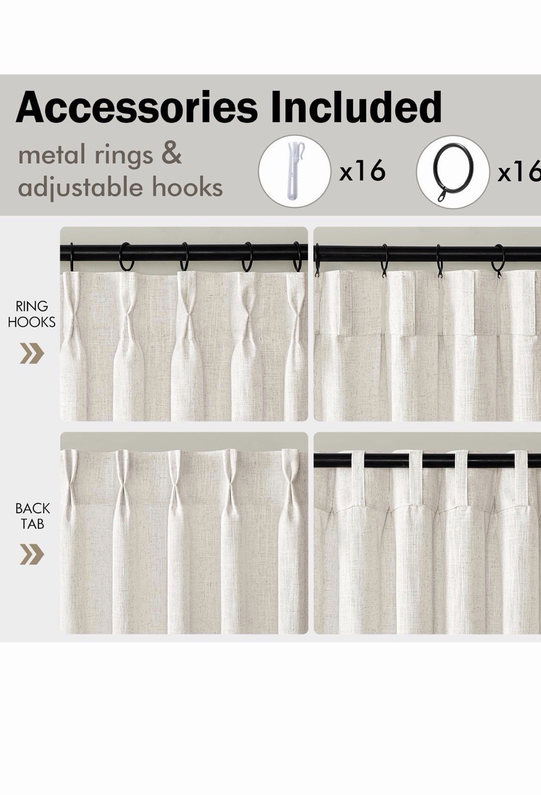 MIULEE 40×90 Beige Linen Blend Light Filtering Back Tab Curtain Panels