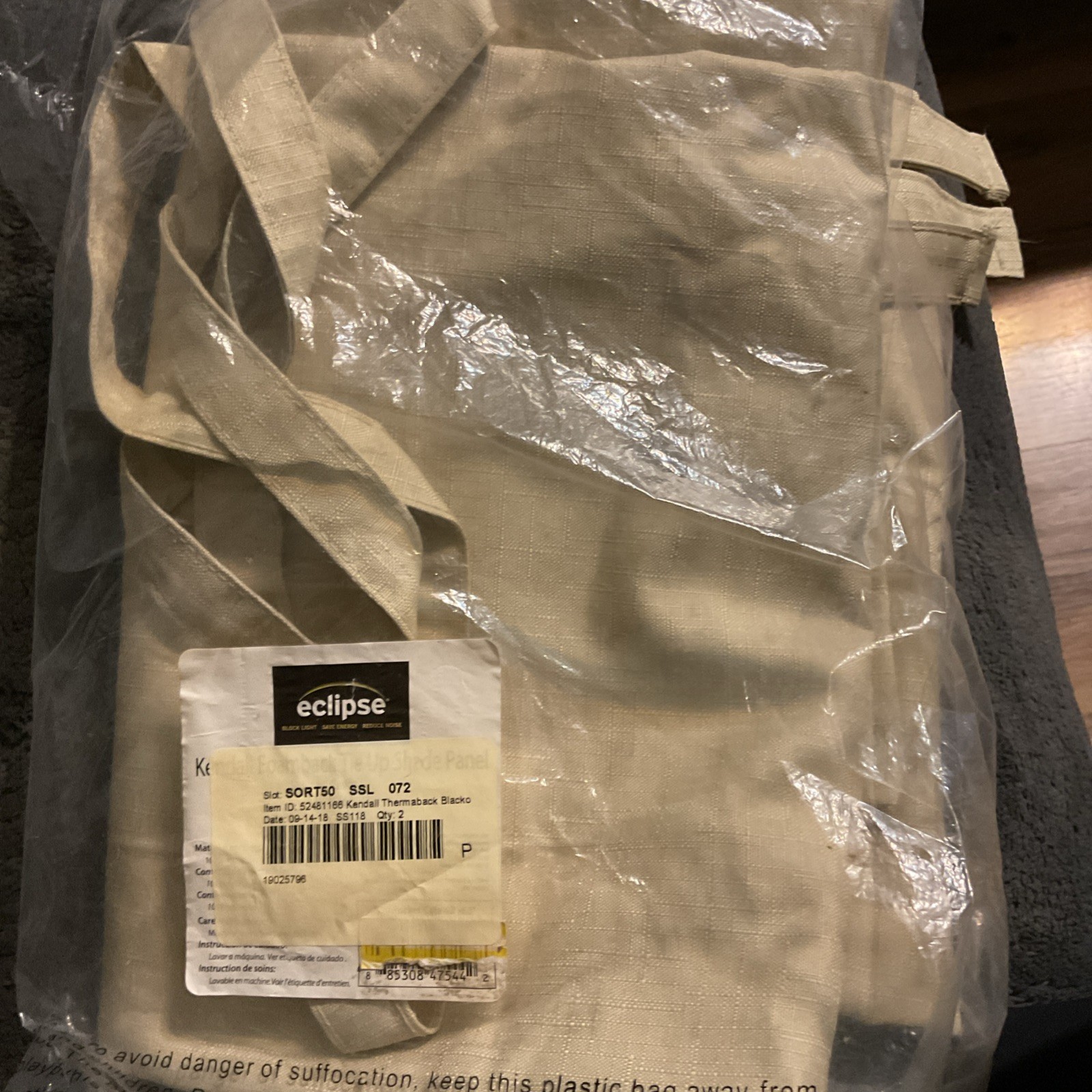 ONE Eclipse Kendall Thermaback Tie Up Shade Curtain Panel Beige 42” X 63”