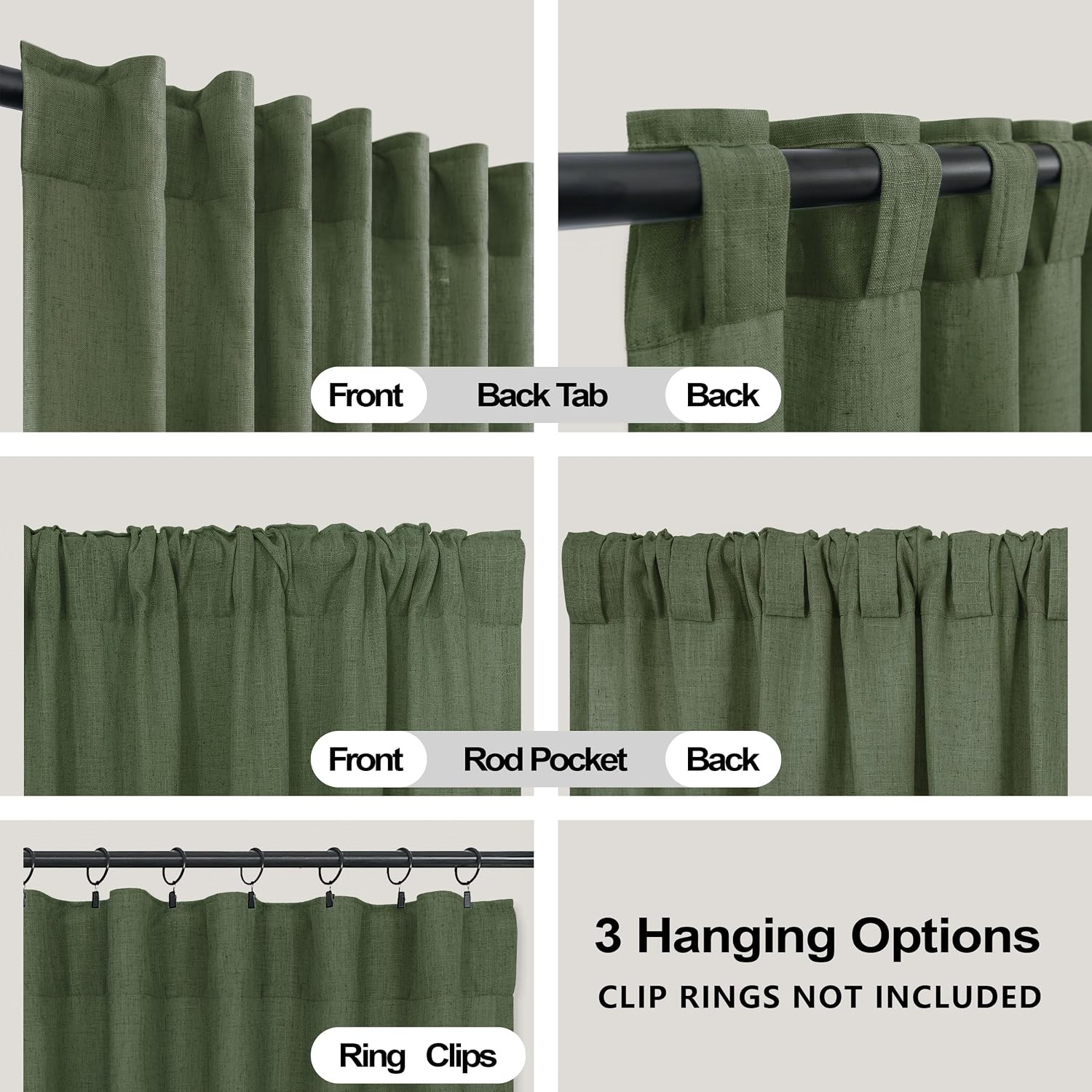 Olive Green 45Inch Short Curtains Back Tab Rod Pocket Kitchen Set, 2 Panels