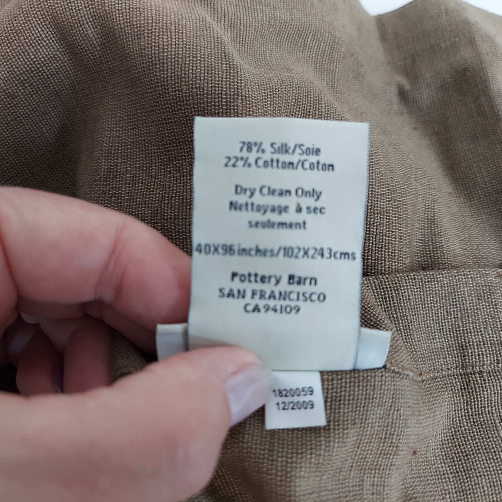 Pottery Barn Chocolate Tweed Silk/Cotton Blend Curtains Unlined 1 Panel 40×96″
