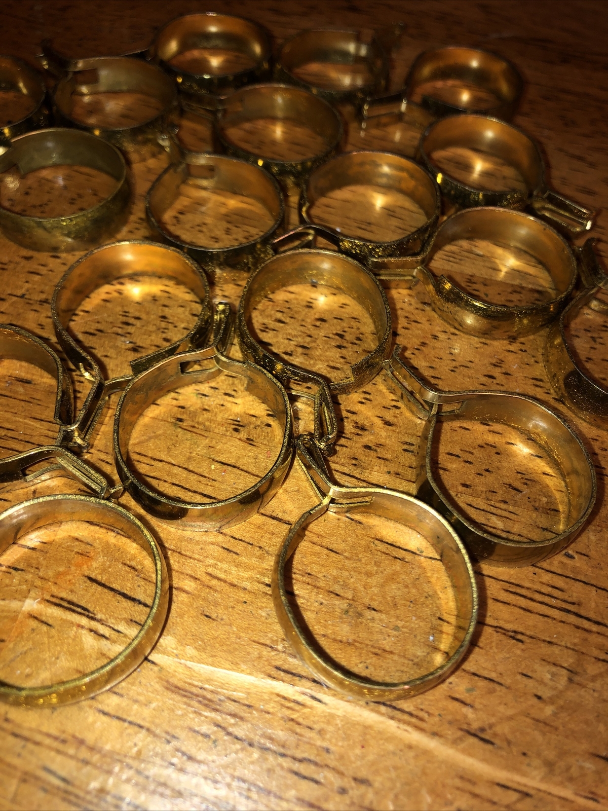 22 Vintage Bright Brass Finish Clip-On Cafe Curtain Drapery Rings 7/8 Inch