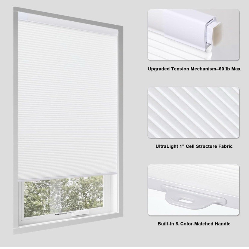 No Drill Cellular Shades for Indoor Windows, Thermal Insulating & Noise Reducing