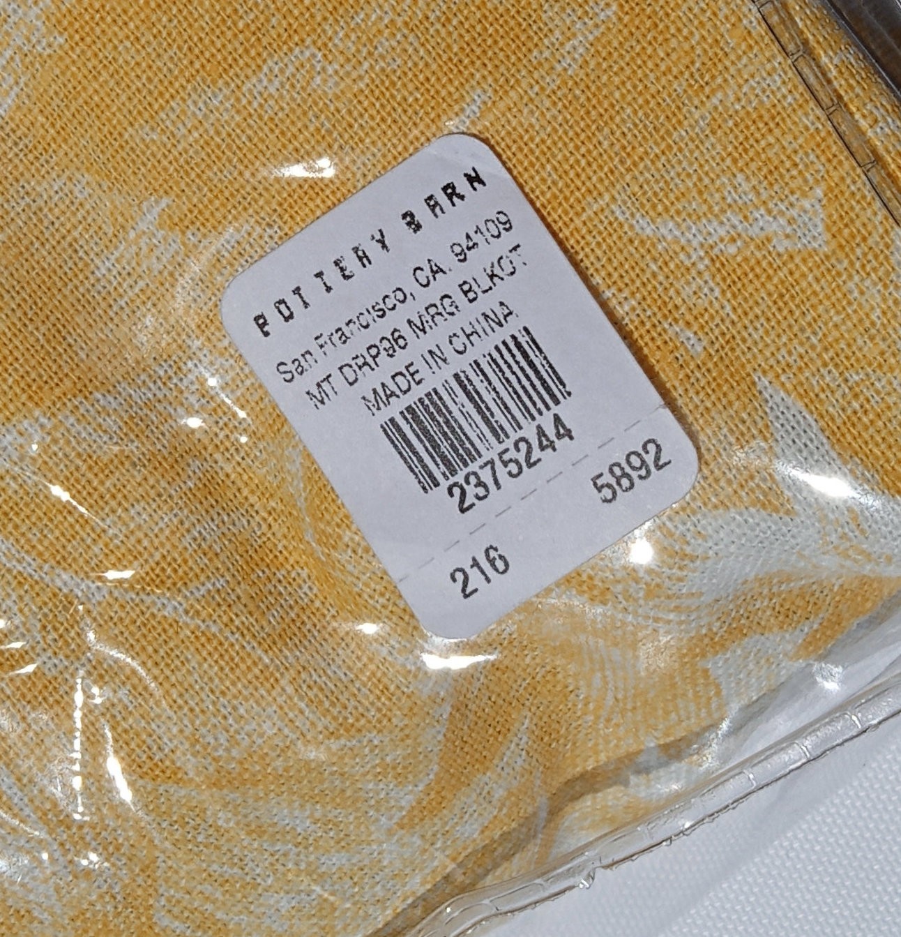 Pottery Barn Matine Toile Blackout Curtain Panel 50×96 Yellow Gold Floral Lined