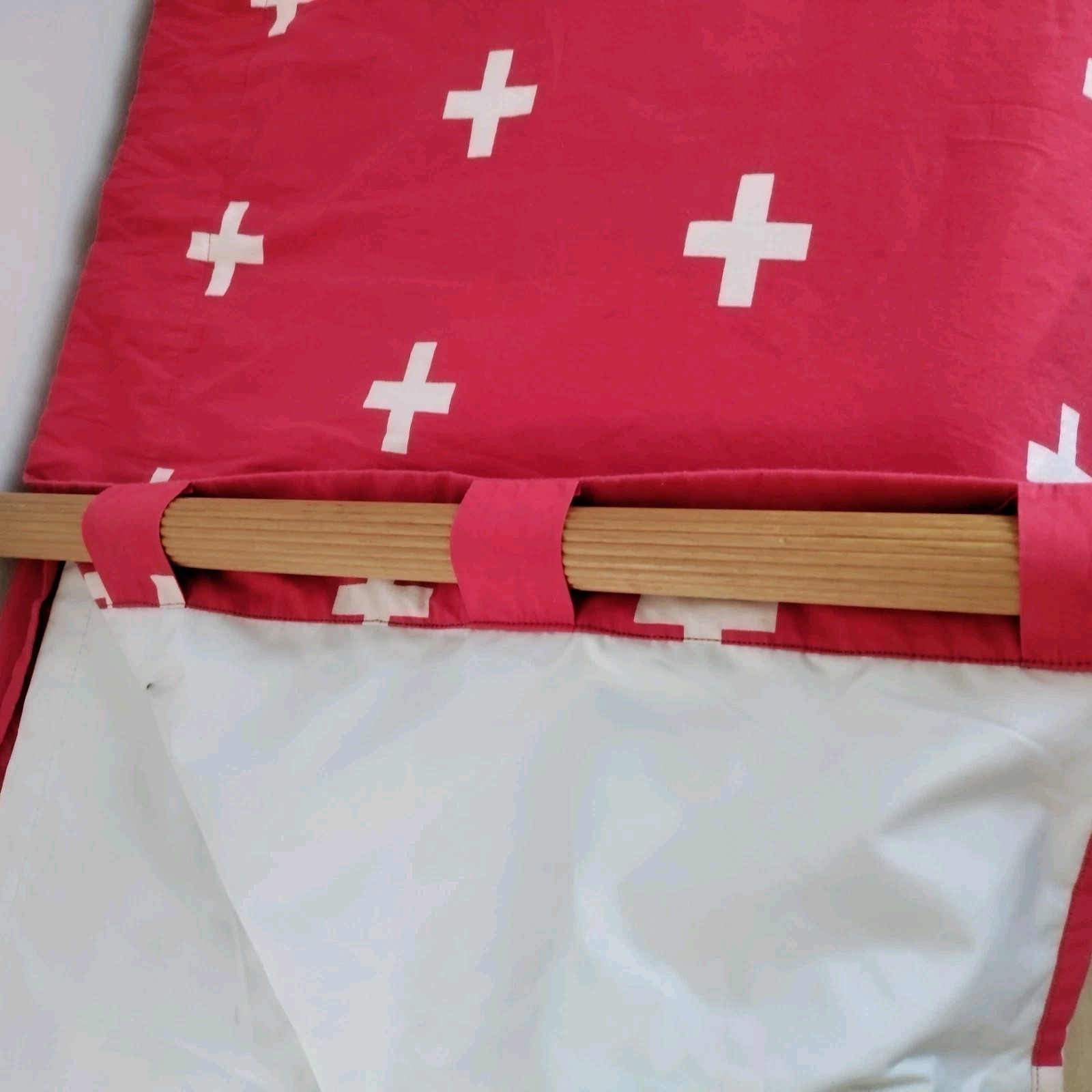 Red & White Cross Curtains 45×96″ Lined Heavyweight Blackout Drapes Dual Header