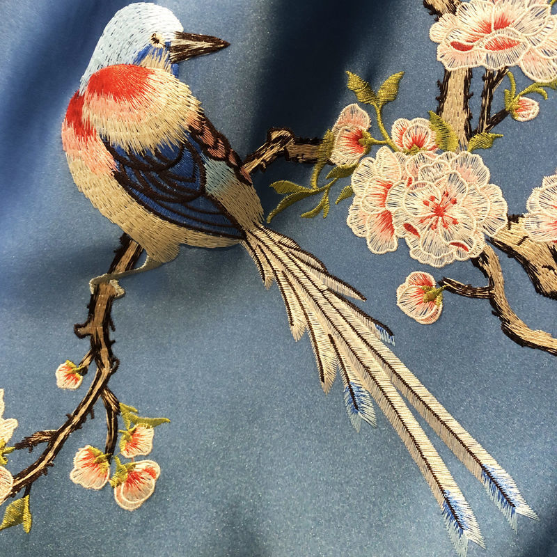 classic bird embroidery Faux silk blue cloth valance curtain tulle drape C1910