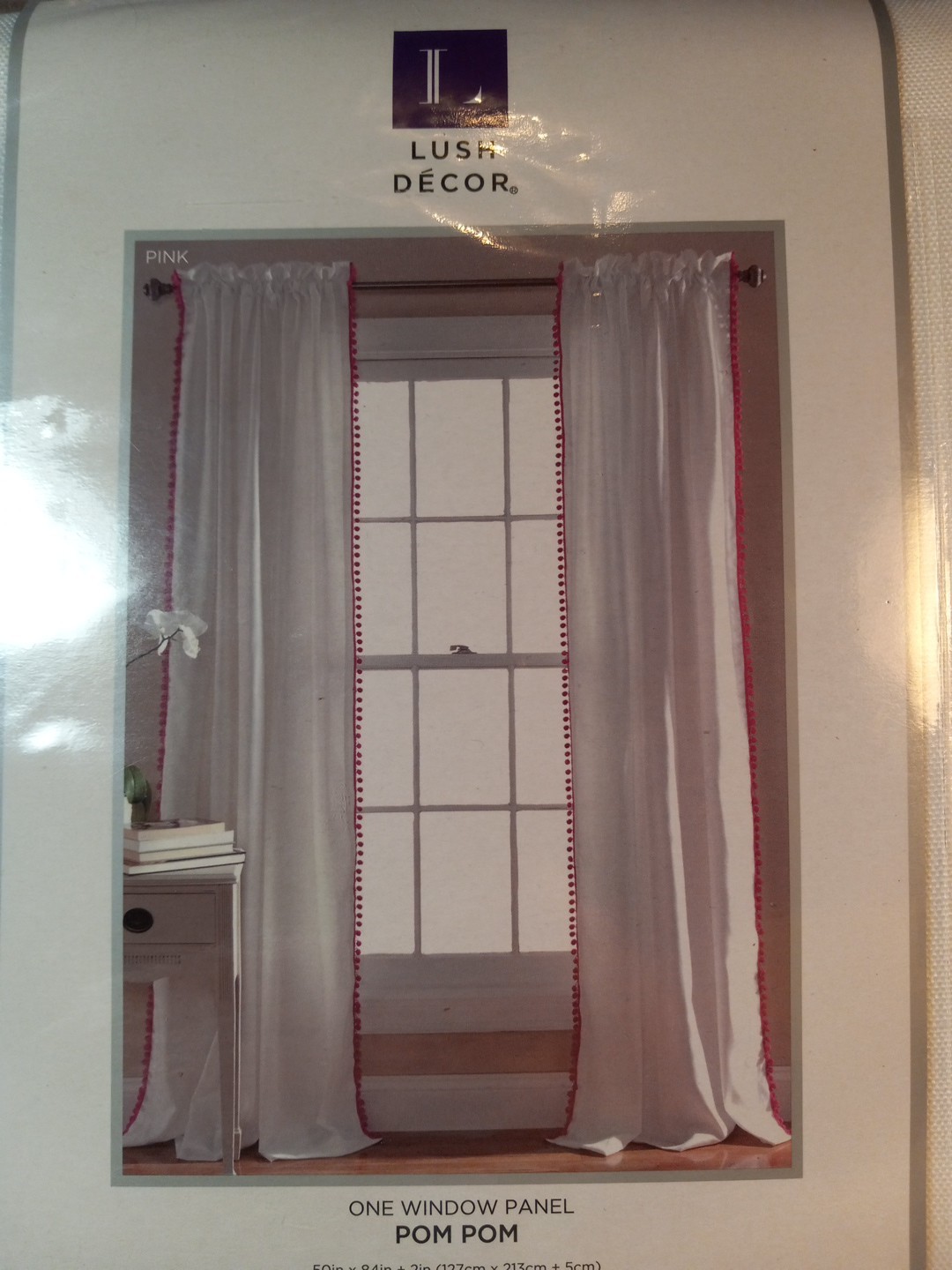 Lush Decor Pom Pom Window Curtain Panel 84 x 50″, Pink Pom Poms New
