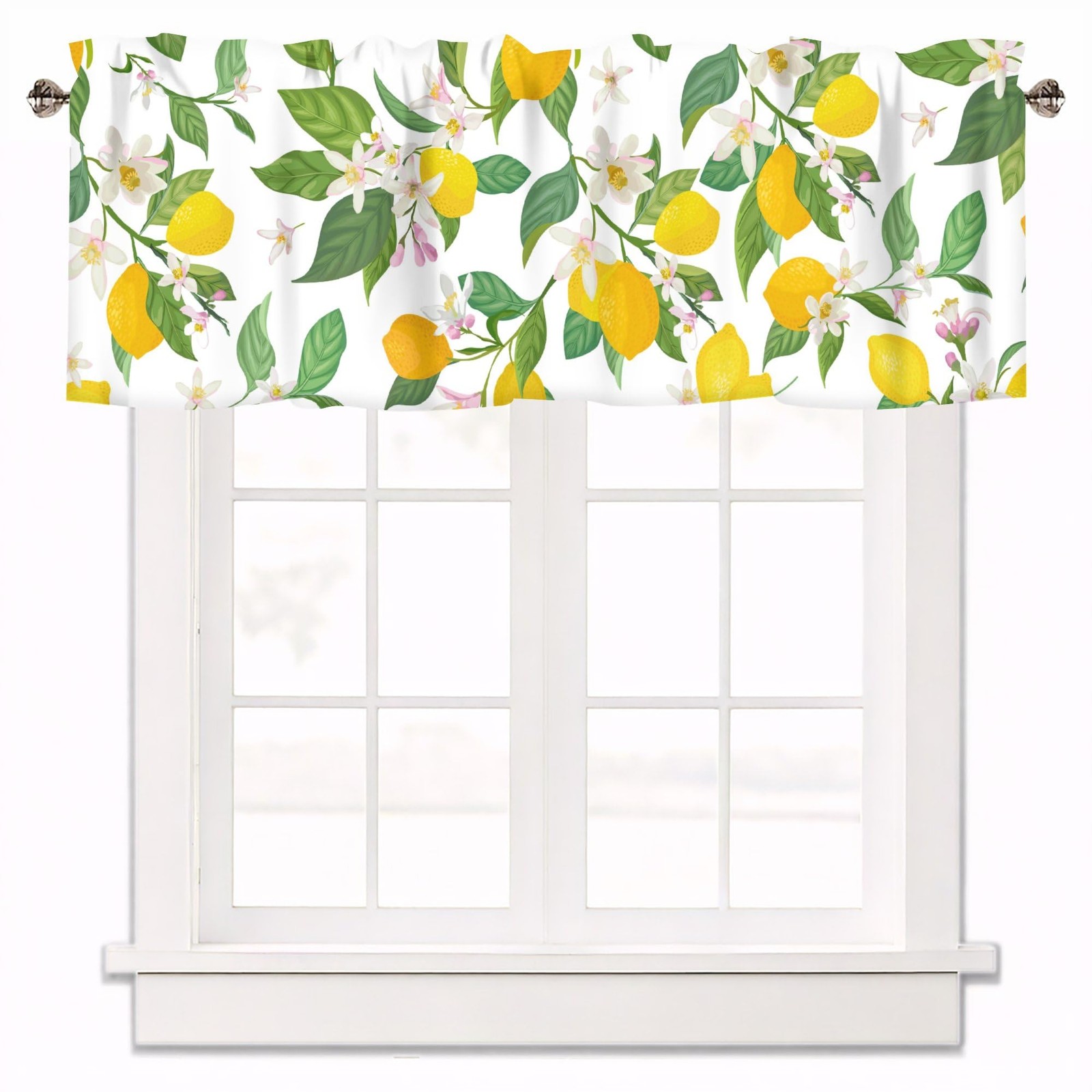 Floral Lemon Curtain Valances for Windows, Kitchen Valance Rod Pocket Window …