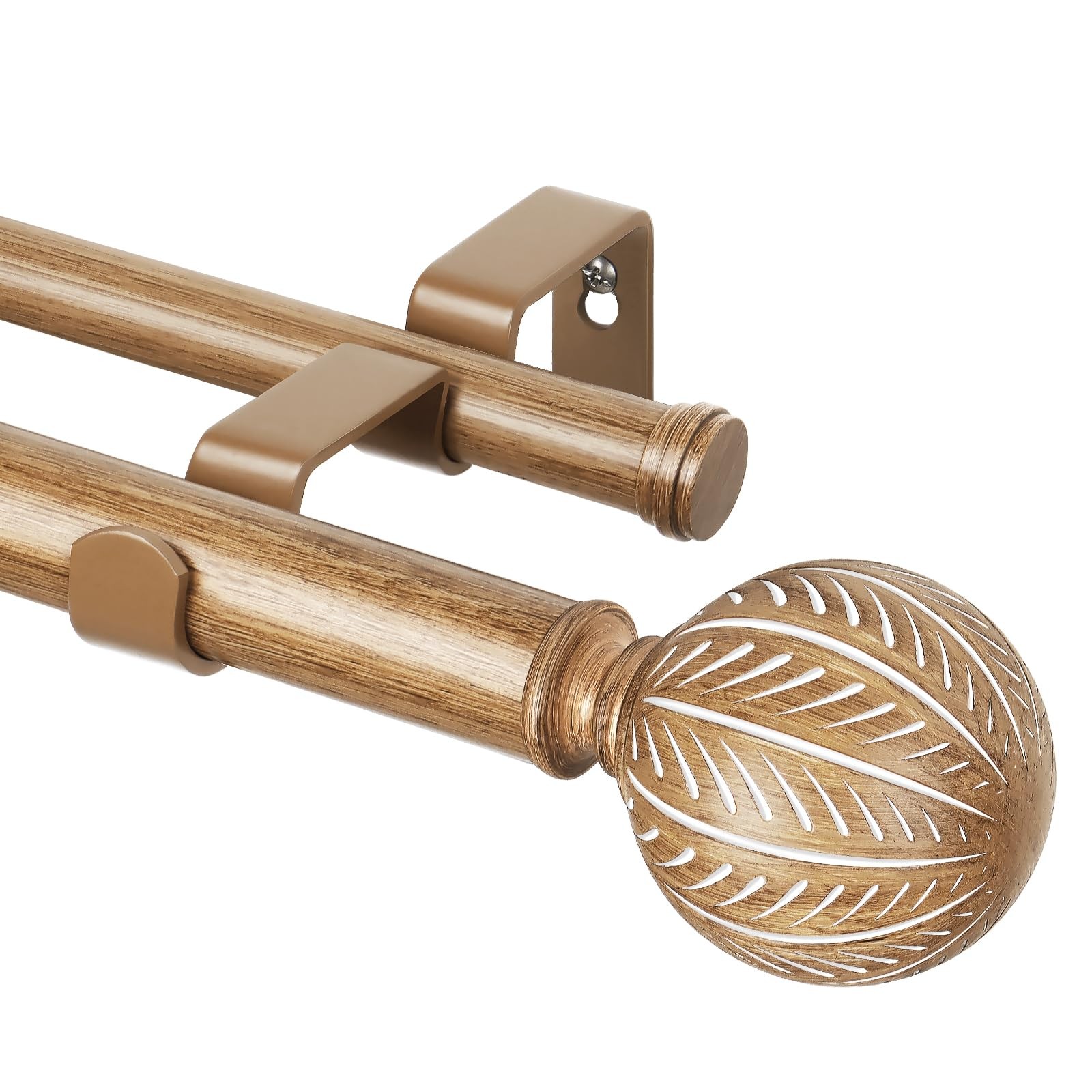 1 Inch Wood Double Curtain Rods for Windows 72 to 144 Inches (6-12 Feet), Hea…