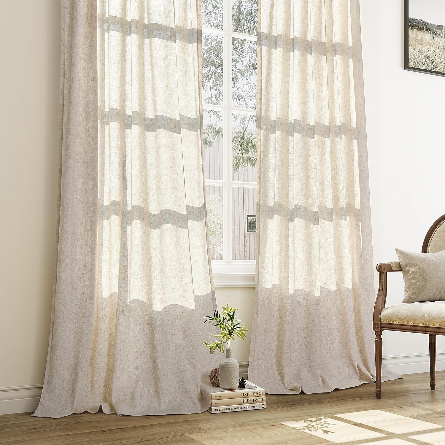 Natural Pinch Pleated Linen Curtains 84 Inch Length 2 Panels for Living Room …