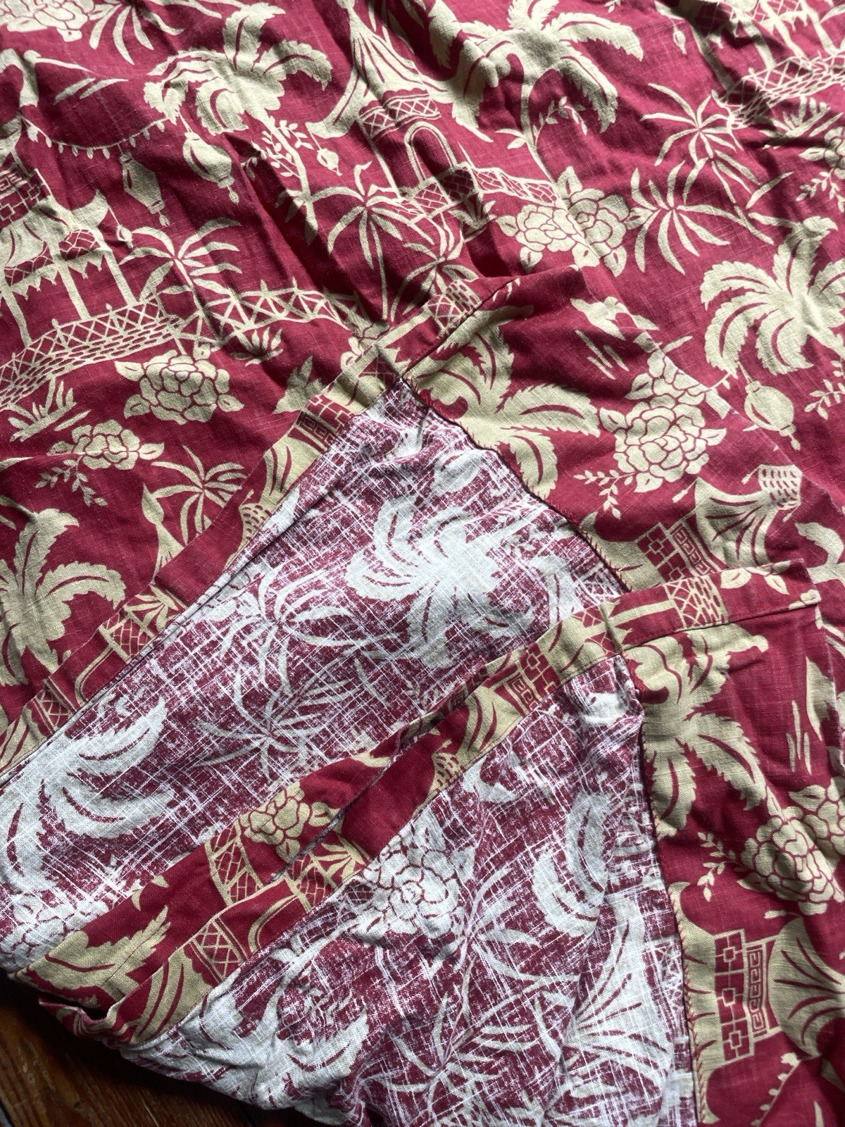 Vintage Set of 4 Pinch Pleat Curtains 70s MCM 108” Long Red Green Drapes Retro