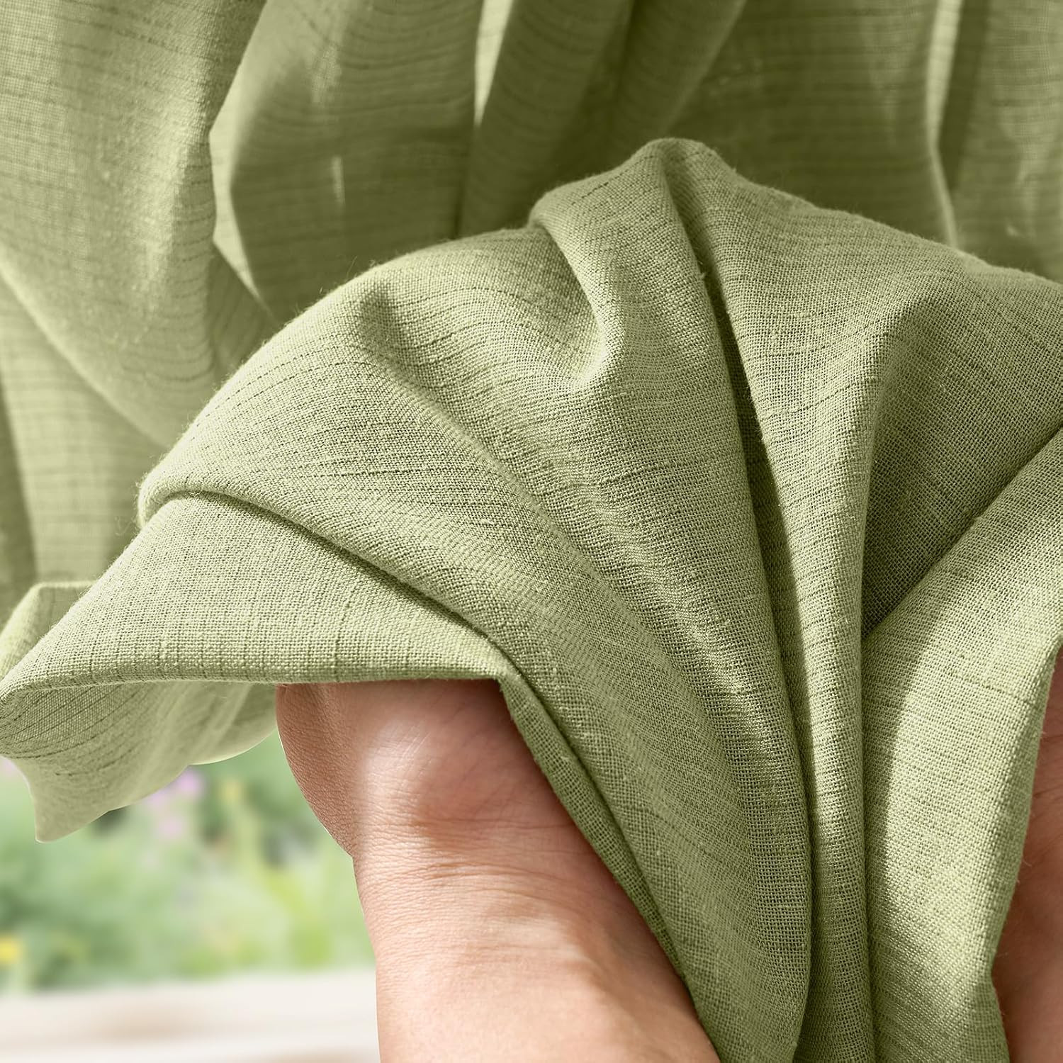 jinchan Linen Pinch Pleated Kitchen Curtains 24 Inch 2 Panels, Natural Linen Tie
