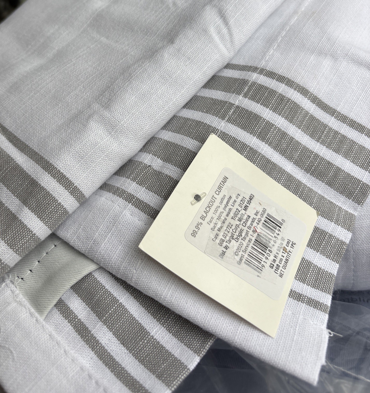 One Threshold Blackout Curtain Panel White Gray Vert Stripe Chambray 84×50”