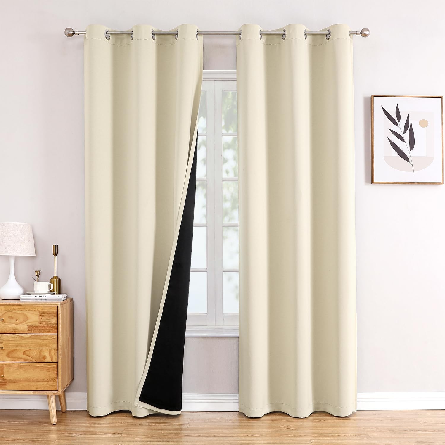 100% Blackout Curtains for Bedroom with Black Liner, 2 Thick Layers blackout
