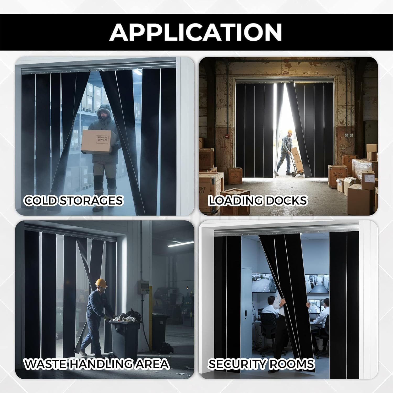 Heavy Duty Black PVC Curtain Strips Kit – 36″x80″ Waterproof Insulation