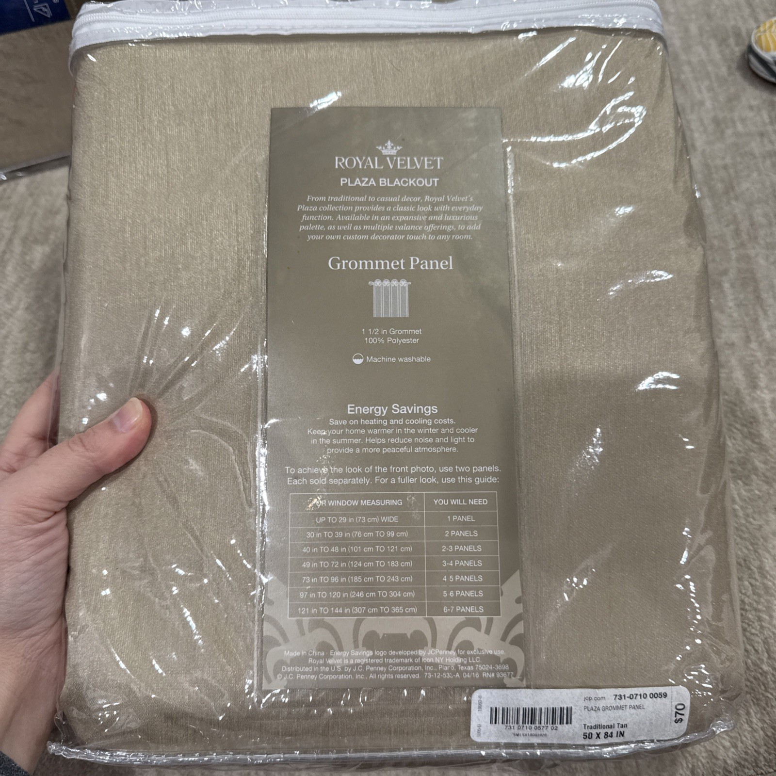 Royal Velvet Blackout Grommet Plaza Panel curtain size 50in X 84in