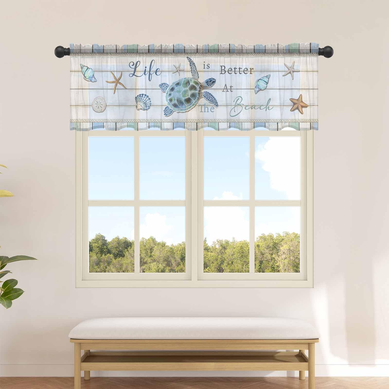 Ocean Turtle Sheer Valance Curtains 12 Inch Length for Kitchen/Living Room/Ba…
