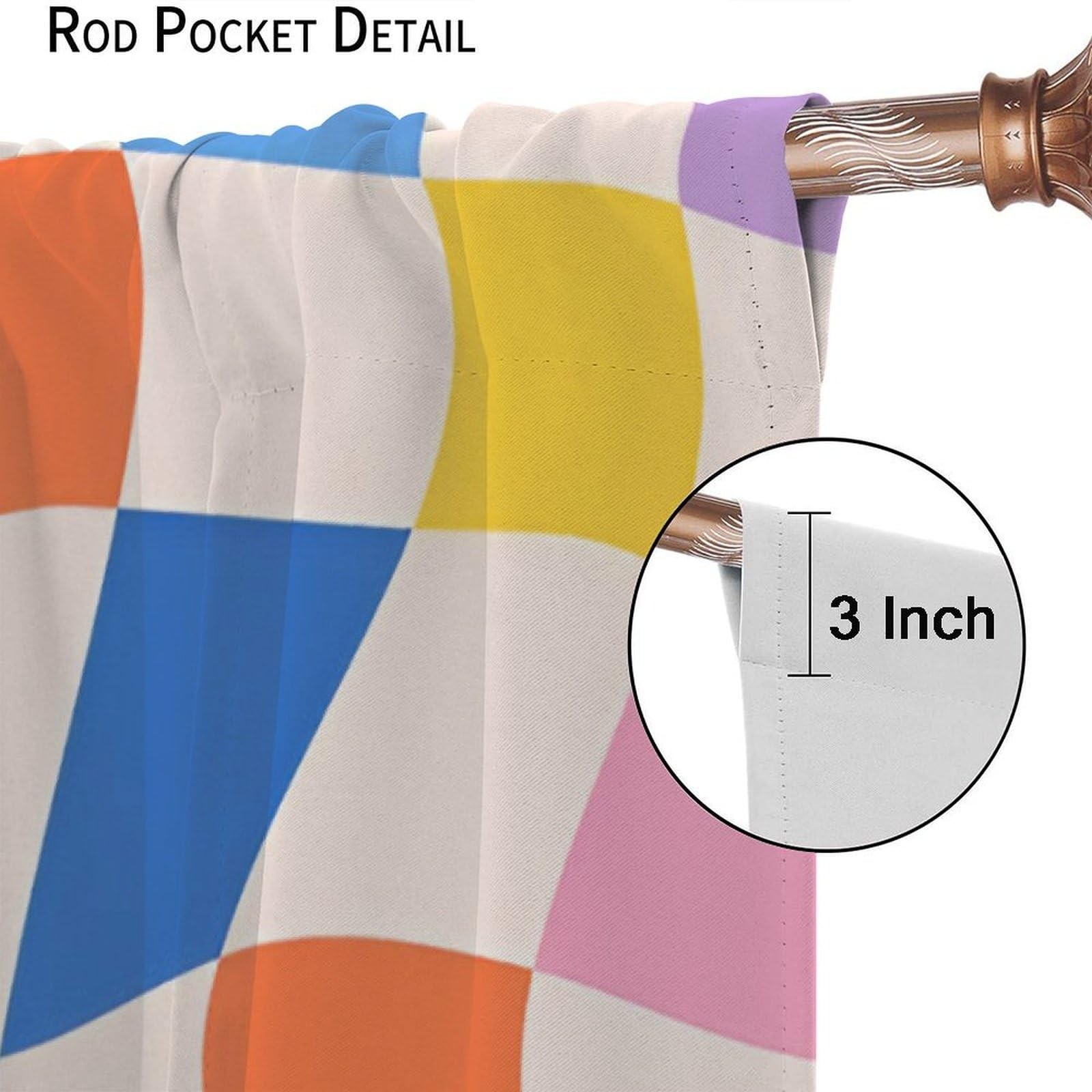 Checkerboard Rainbow Curtains, Boho Vintage 70s Colorful Square Abstract Wavy…