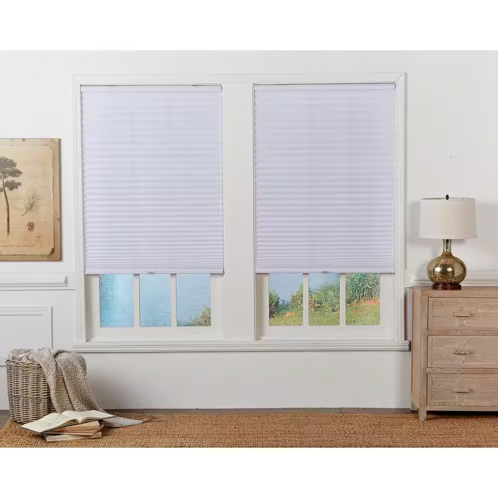 White Cordless Light Filtering Polyester Fabric Pleated Shade – 34 In. W X 64 In