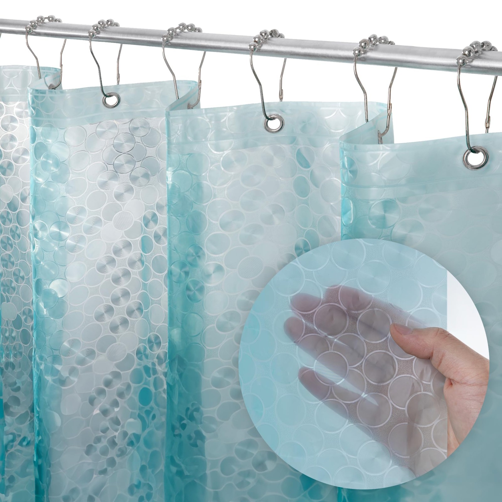 LiBa Plastic Shower Curtain, Heavy 72″W x 72″L (Pack of 1), 3c. Pattern-aqua