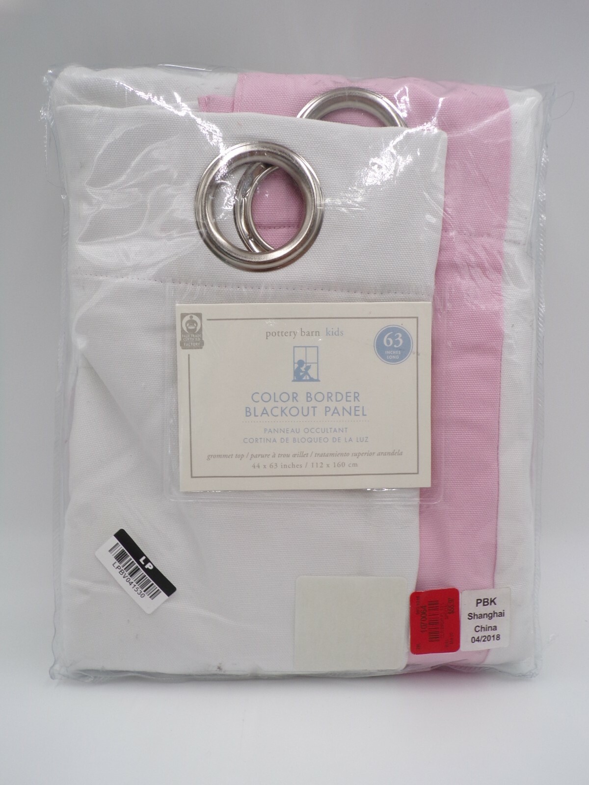Pottery Barn Kids Color Bordered Grommet Blackout Panel Drape 63″ Pink #8337D