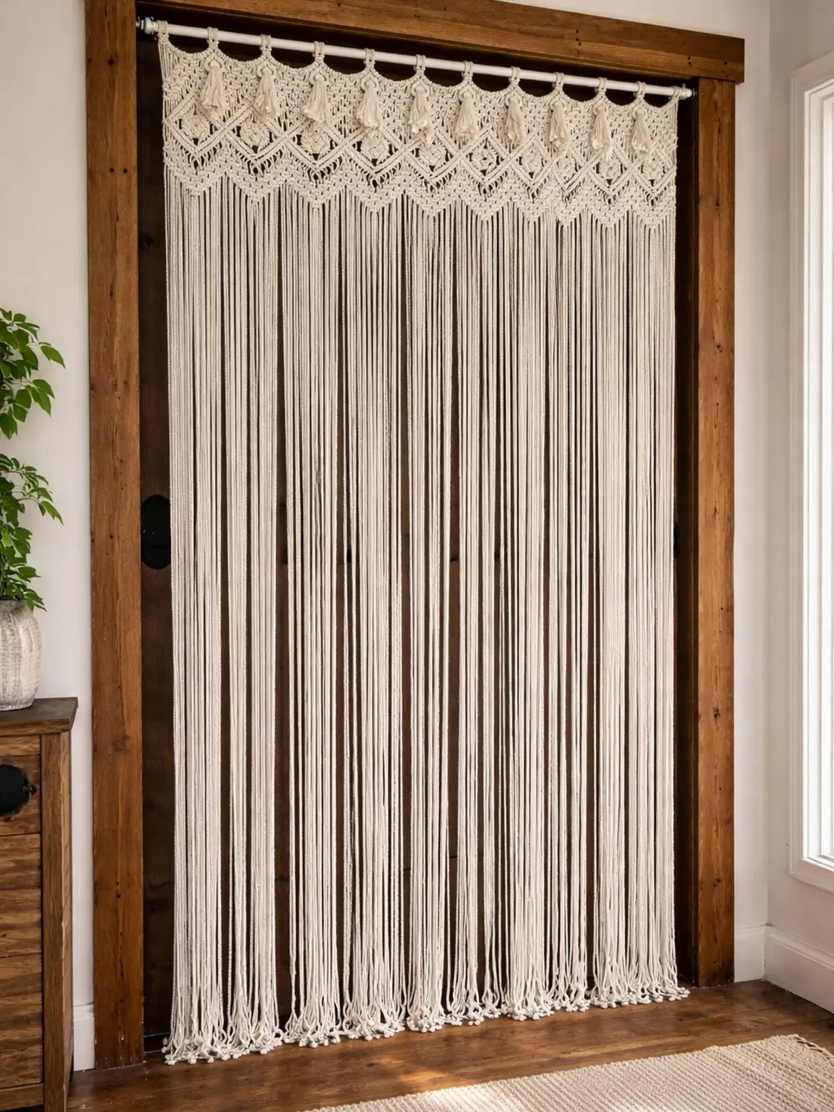 Macrame Curtain | Bohemian Door Hanging | Cotton Rope Fringe Decor Wall Hanging