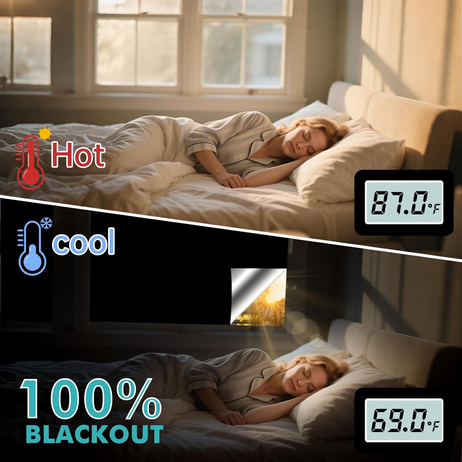 100% Black Out Window Cover Portable Blackout Shades Adhesive Thermal Blackout