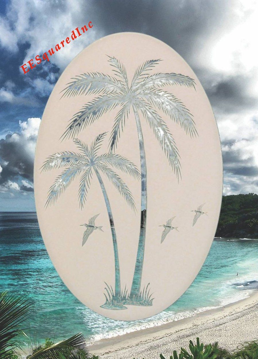 Palm Trees Right Leaning Static Cling Window Decal OVAL 15×23 Decor for Glass