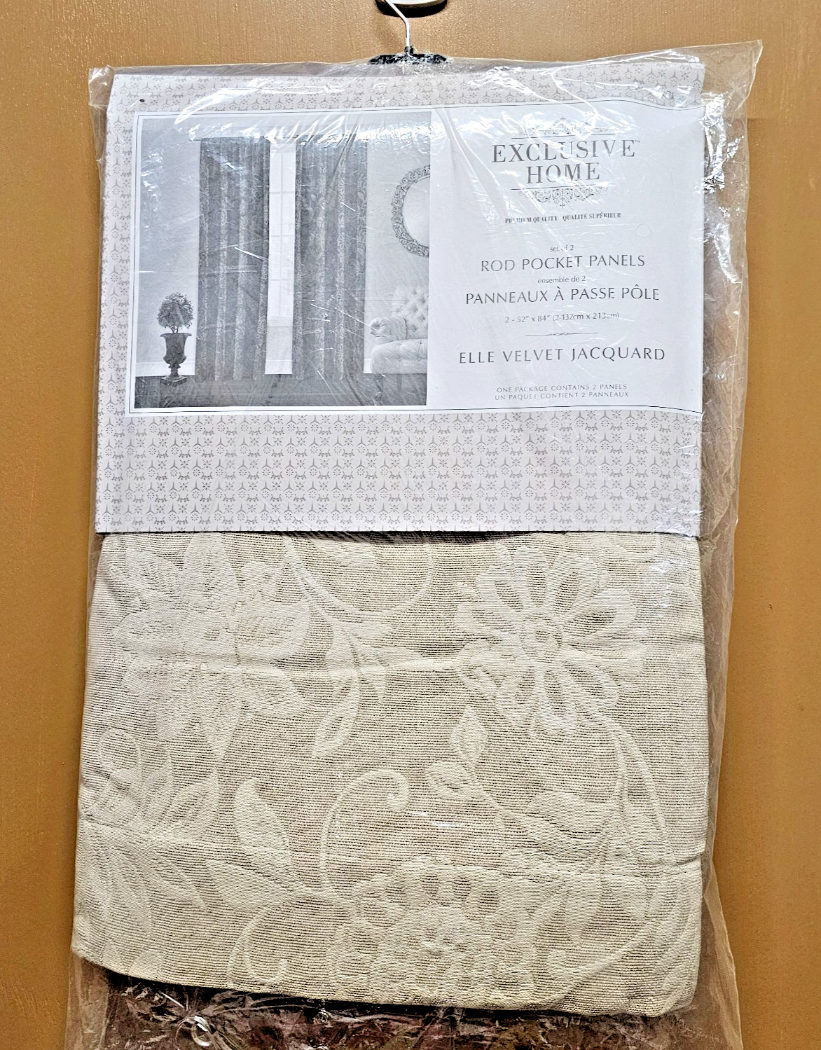 Exclusive Home- ELLE- Jacquard- Rod Pocket Panel Drapes- 52″x84″ -Taupe- NIP