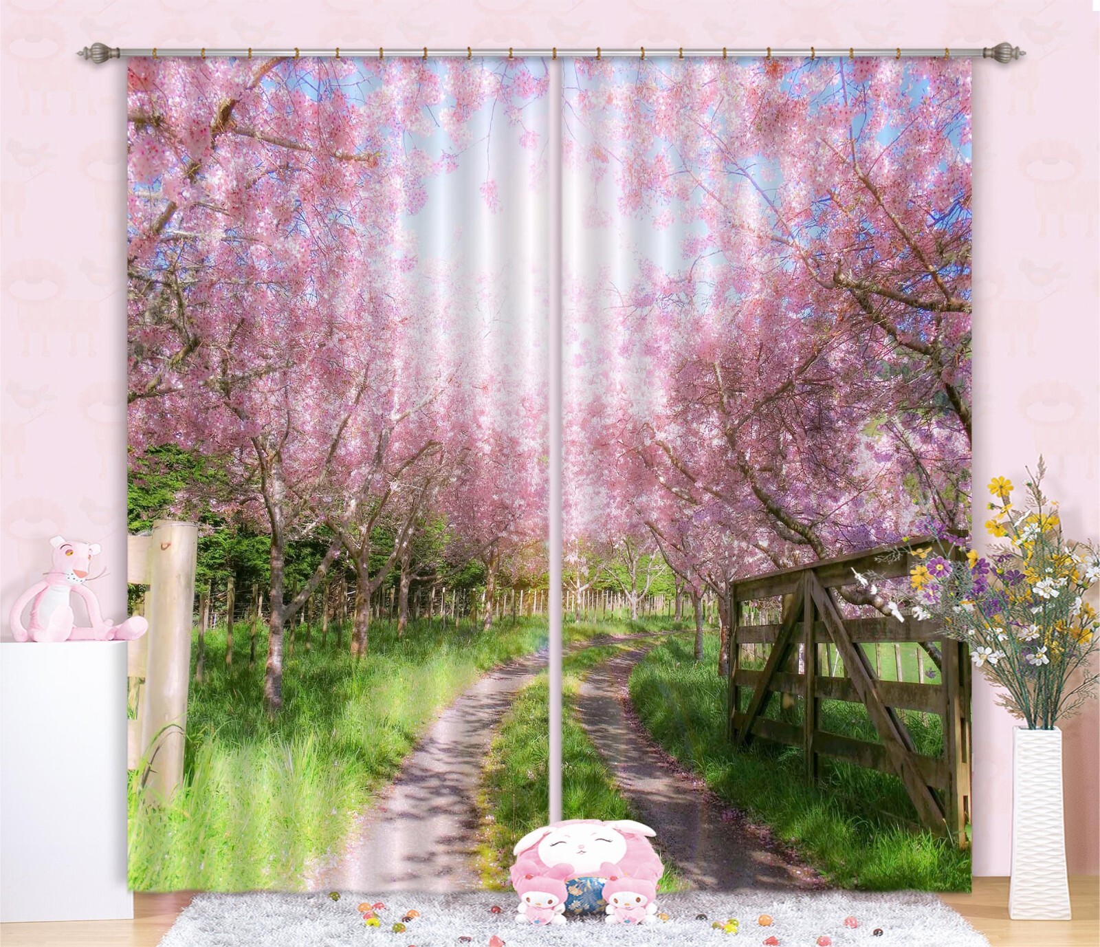 3D Cherry Blossom Path ZHUA1969 Photo Curtain Window Blockout Fabric Amy 2023