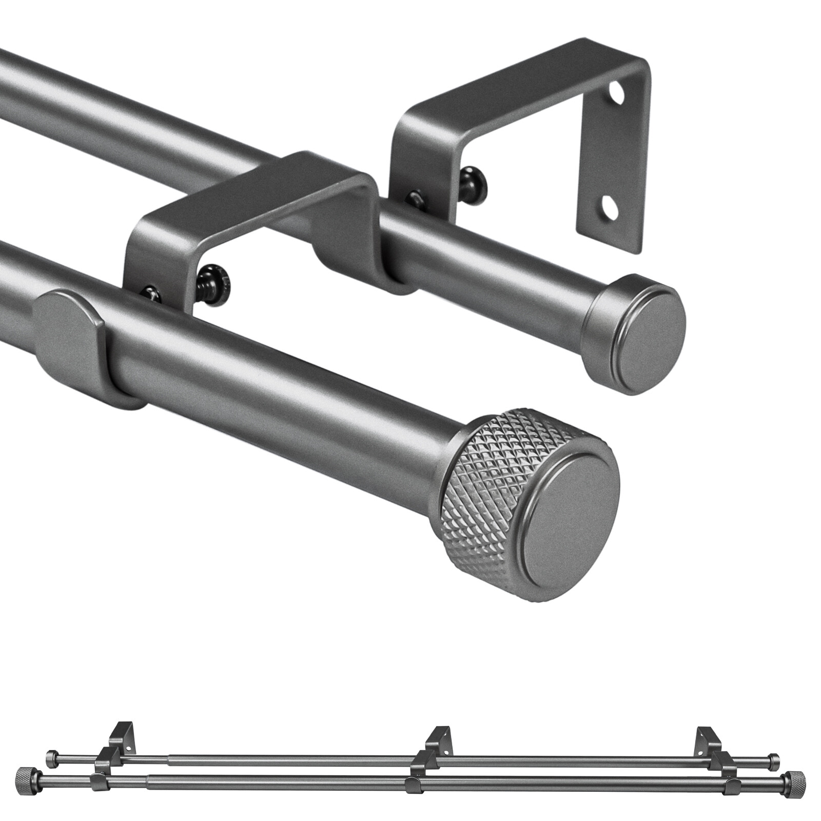 5/8″ Diameter Adjustable Double Drapery Curtain Rod w/ Maniglia Finial