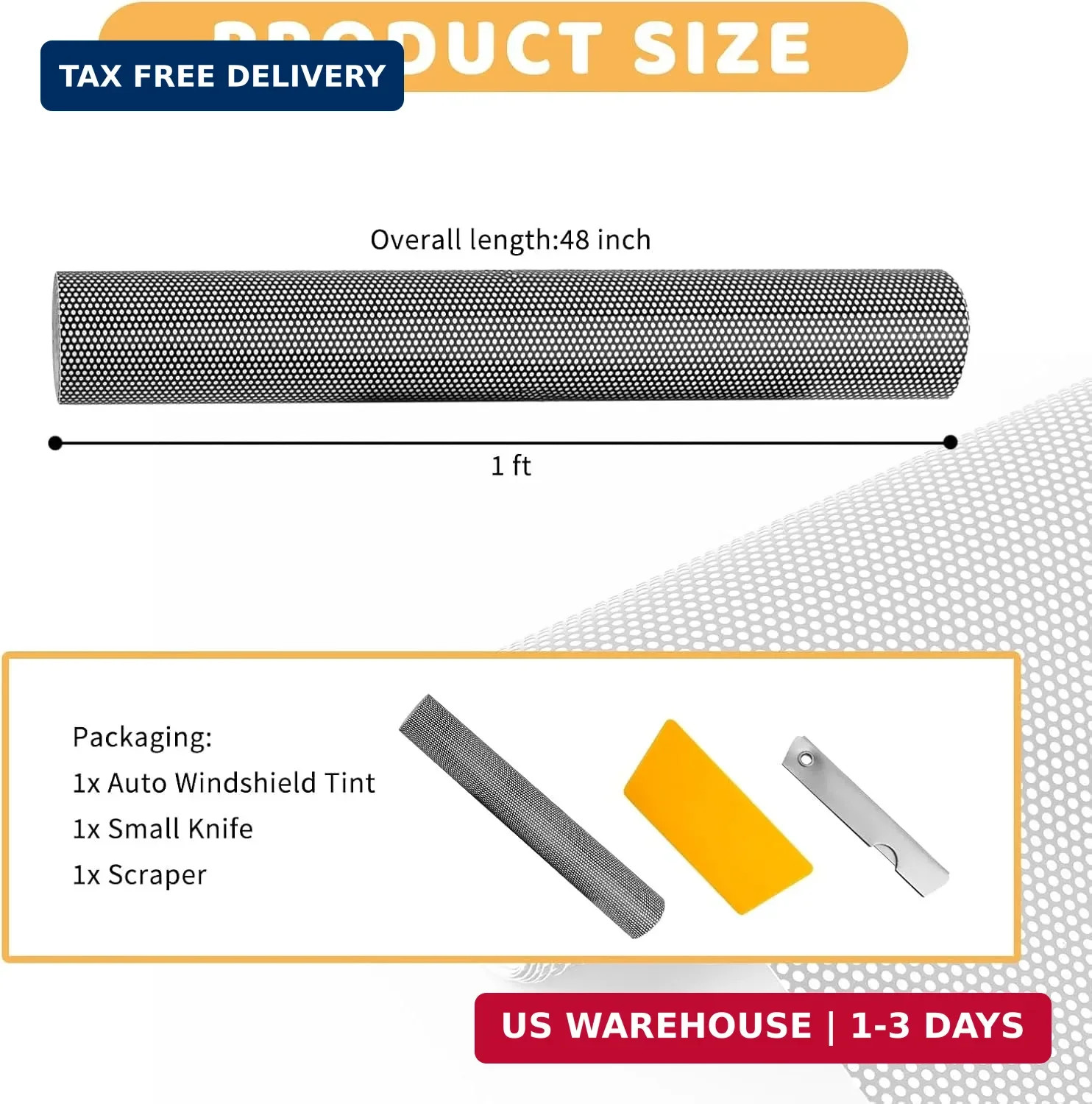 1 Ft*48″ Front Windshield Tint Strip,One-Way Perforated Sun Strip for Car Windsh