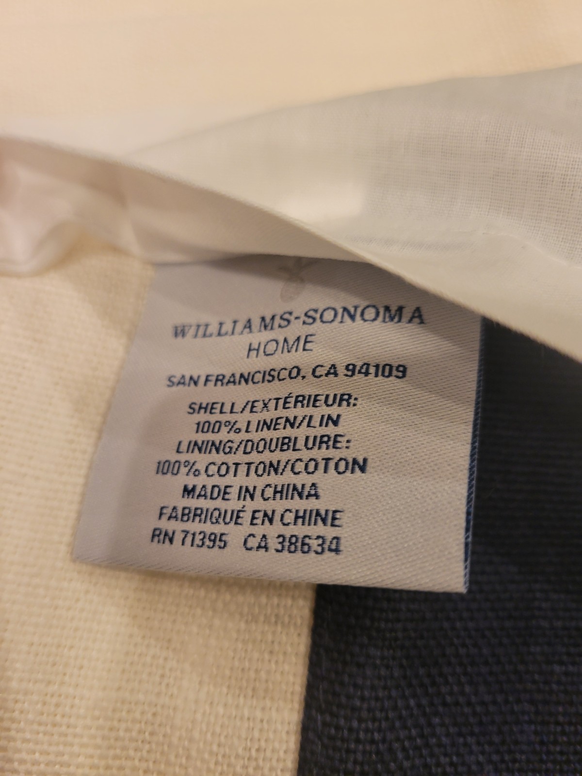 new Williams Sonoma Linen drapes window panels 96″ white w/ blue edge – set of 2