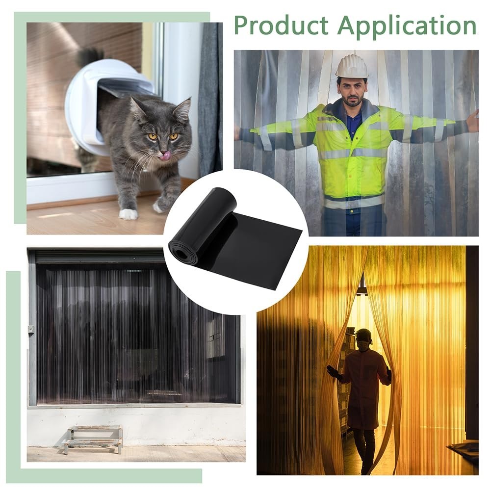 Black PVC Strip Curtains 6.73ft Waterproof Door Curtain for Basement & Pet House