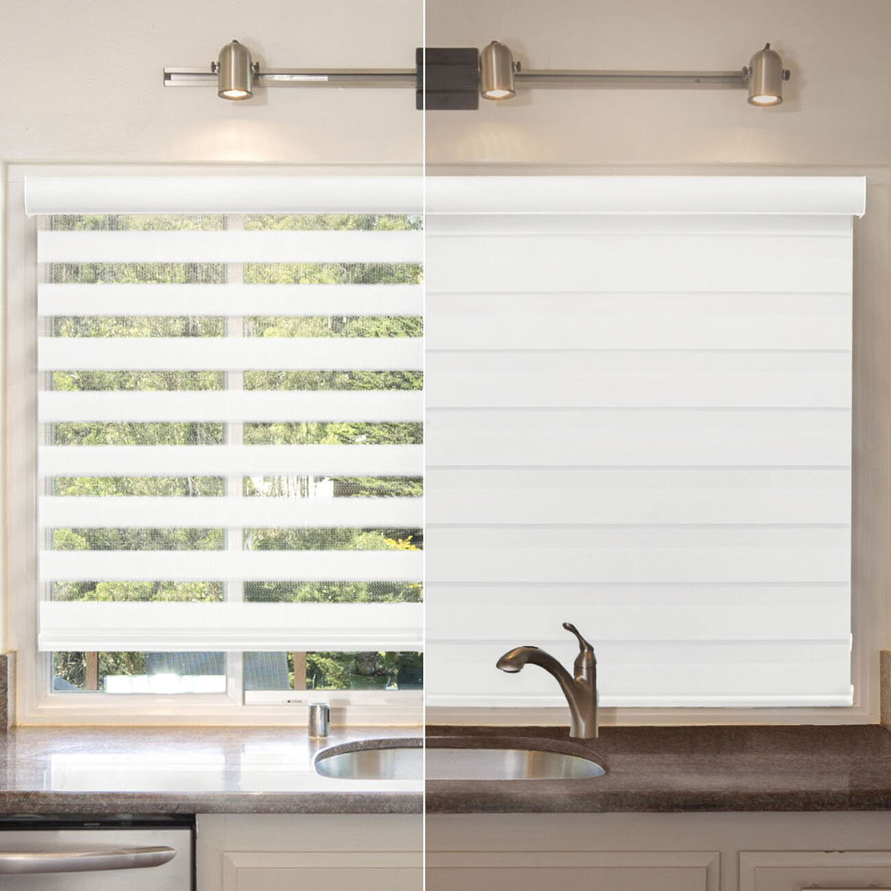 Cordless Zebra Roller Blinds Shades Sheer or Privacy – White, 20″ to 72″W x 72″H