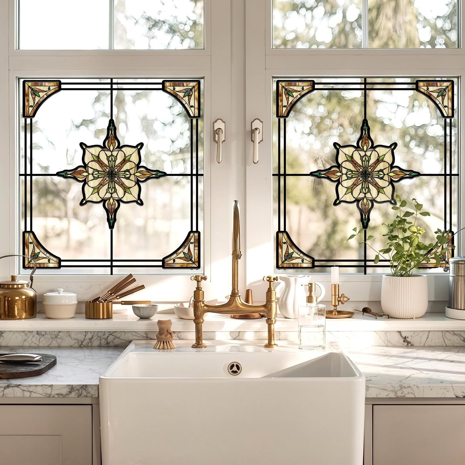 Window Stickers, ‌Stained Glass Window Privacy Film, UV Blocking Static Cling…