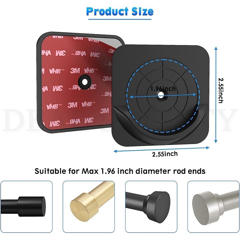 4 Pack Adhesive Shower Curtain Rod Mount Holder for Wall Easy to Install Black