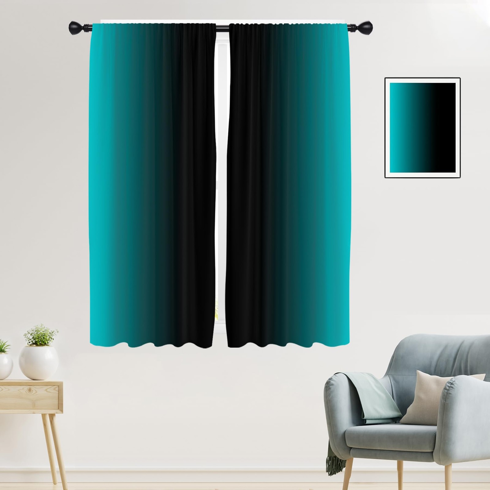 Eglgcc Teal Turquoise Curtains Black Aqua Ombre Gradient Abstract Dark Cool