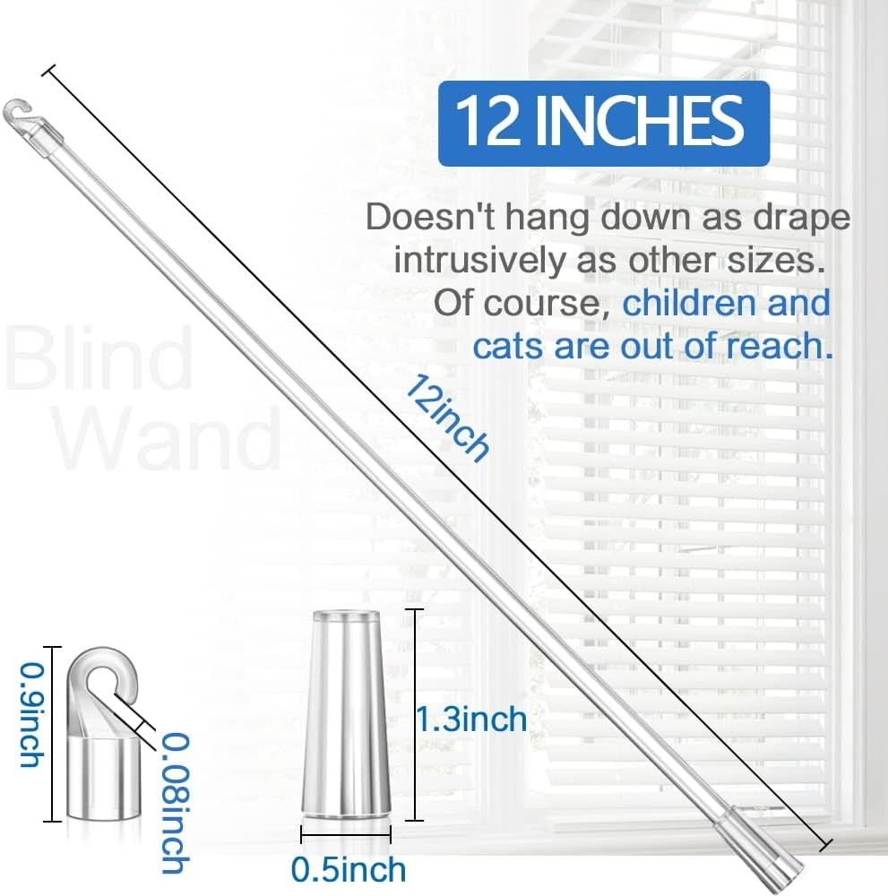 2 Pack 12 Inch Blind Wand Replacement with Hook Curtain Stick Blind Tilt Wand